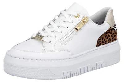 Produktbild von Rieker Damen Sneaker Plateau Court Leder Slipper mit Leopardenmuster M1900, Größe:38 EU, Farbe:Weiß