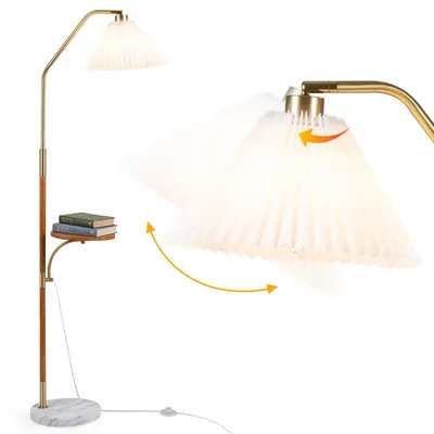 Produktbild von COSTWAY Stehlampe 160cm, Stehleuchte mit Plissee Papier Lampenschirm Ablage E27