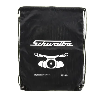 Produktbild von Retro-Sportbeutel, Schwarz, Motiv Schwalbe, Kordelzugverschluss