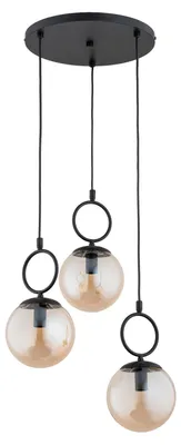 Produktbild von Hängelampe mit bernsteinfarbenen Glaskugeln, Modell SITRO, schwarz, 3xE14x10W, Metall, Abmessungen: 80x37x37 cm, Schutzart IP20, Marke: Alfa