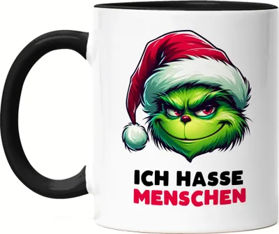 Produktbild von Ich hasse Menschen Tasse Schwarz Weihnachtshumor Ironie Lustig Spruch