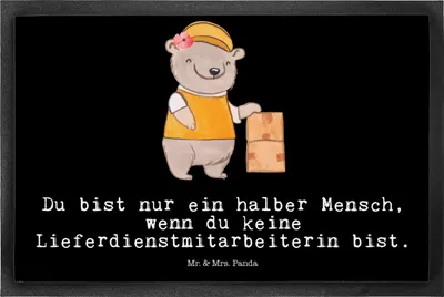 Produktbild von Mr. & Mrs. Panda Schmutzfangmatte Lieferdienstmitarbeiterin Herz 50 x 75 cm - Schwarz - Geschenk, Spruch, Lustig, Fussmatte, Schmutzmatte, Pizzabringdienst, Witzig