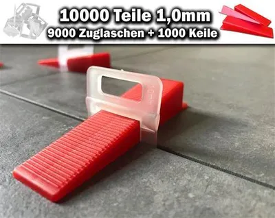 Image de 9000 languettes de traction 1,0 mm + 1000 cales - Système de nivellement pour carreaux KACHEL GOTT®