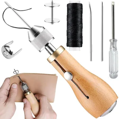 Productafbeelding van Lederbewerking set, 7-delig, met wasdraad en naalden voor dikke stoffen