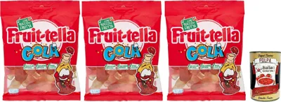 Produktbild von Fruittella Cola, Gummibon, verschiedene Obstgeschmack, mit Fruchtsaft, glutenfrei, 3x 90 g + Italian Gourmet polpa 400g