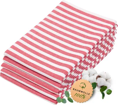 Produktbild von 5er Set Geschirrtücher gestreift aus 100% Baumwolle, 50x70 cm, rot weiß