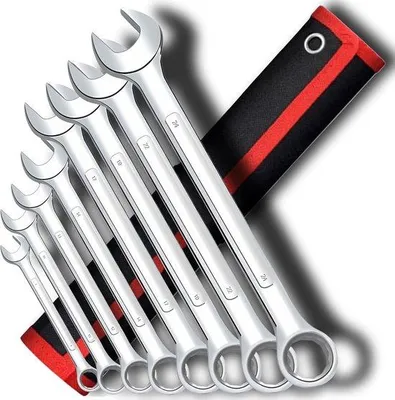 Productafbeelding van Spanner set 8-delig - ring en ratel - chrome vanadium staal - duurzame handgereedschappen