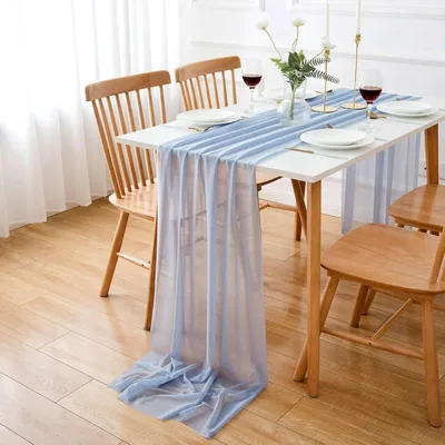 Produktbild von Chiffon Tischläufer Hochzeit Blau 70x300 cm Waschbar 100% Polyester