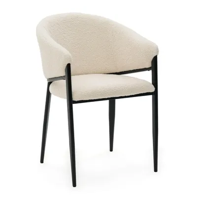 Obrázek produktu pro Jídelní židle NEW HOME GLAMOUR Čalouněná obývací židle z látky buklé s područkami - světle béžová ecru - Moderní nábytek Teddy