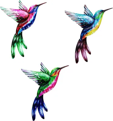 Produktbild von Metall Kolibri Wanddekoration - Set von 3 - Gartendekoration für das Wohnzimmer - Skulpturen und Statuen für die Wohnraumdekoration