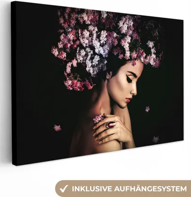 Obrázek produktu pro OneMillionCanvasses® - Obrazy na plátně - Květina - Žena - Růžová - nástěnné umění, nástěnné dekorace Obývací pokoj, 60x40cm