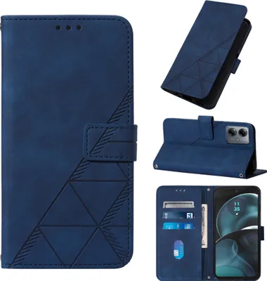 Produktbild von Hülle für Motorola Moto G14 Prägung Flip Leder Kartenfächer Schutzhülle mit Ständer Blau
