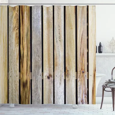 Immagine prodotto di ABAKUHAUS Tenda da doccia rustica, recinzione in legno grezzo vintage, stampa naturale madre terra, 175 x 200 cm, marrone