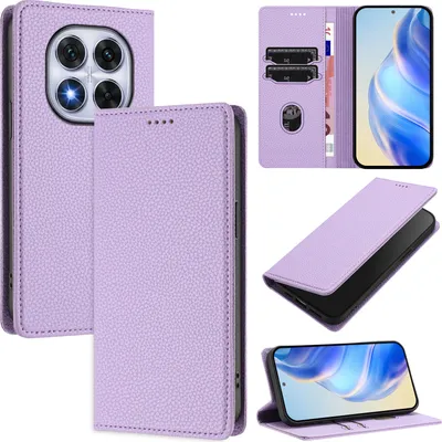 Immagine prodotto di Custodia in pelle per Xiaomi Redmi Note 14 Pro 4G, pelle Litschi, custodia a portafoglio con slot per carte e supporto Viola