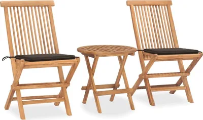 Produktbild von 3-tlg. Garten-Essgruppe mit Kissen Klappbar Massivholz Teak