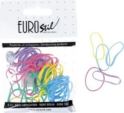 Produktbild von Eurostil Haarbeutel mit farbigen Gummibändern 50un