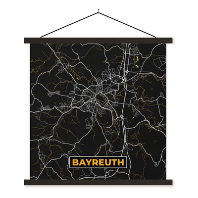 Produktbild von MuchoWow® Textilposter Bayreuth - Stadtplan - Karte - Gold - Deutschland 60x60 cm mit schwarzem Rahmen - Posteraufhänger