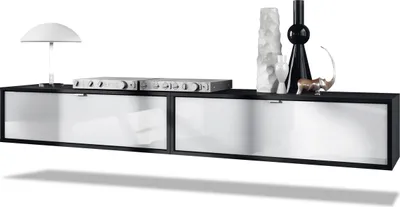 Produktbild von Vladon 2er-Set TV Board Lana 100,  Germany, Lowboards je 100 x 29 x 37 cm mit viel Stauraum, Korpus in Schwarz matt, Fronten in Weiß Hochglanz | Große Farbauswahl