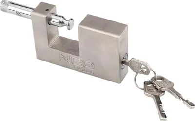 Image de NEO TOOLS Cadenas à boulon professionnel, Haute protection contre les coupures, Fonte robuste, Mécanisme en laiton pour la fiabilité