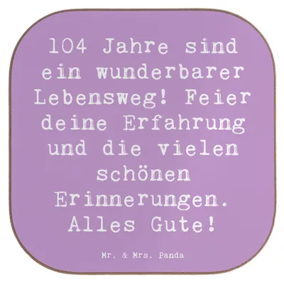 Produktbild von Mr. & Mrs. Panda Untersetzer für Gläser Spruch 104. Geburtstag - Lavendeltraum - Geschenk, Stolz, Abenteuer, Tassenuntersetzer, Glas, Andenken, Geburtstagsgeschenk