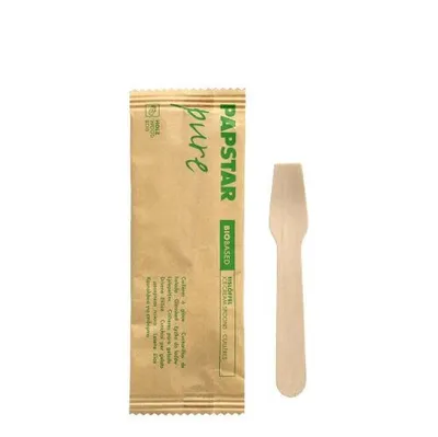 Produktbild von Papstar Eislöffel aus Holz "pure" 9,4 cm einzeln verpackt in Papierbeutel, 10 x 50 Stück