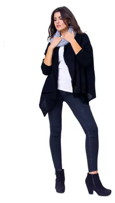 Produktbild von Damen Strick-Jacke Umhang Cardigan Asymmetrisch; Schwarz/S/M/L
