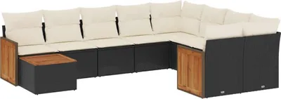 Produktbild von vidaXL 10-tlg. Garten-Sofagarnitur mit Kissen Schwarz Poly Rattan