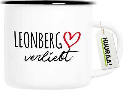 Produktbild von Huuraa Emaille Tasse Leonberg verliebt 300ml Vintage Campingbecher Geschenkidee