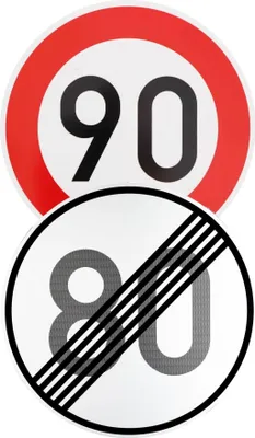 Produktbild von Original 2 x Verkehrsschild nach StVO mit RAL 600 mmØ Verkehrszeichen Temposchild Schild Geburtstagsschild Nr. 274-90 90 km/h und 278-80 Ende 80 km/h