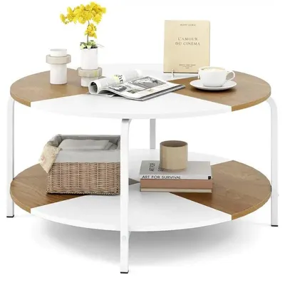 Produktbild von Runde Couchtisch mit Ablage und Weißem Metallrahmen