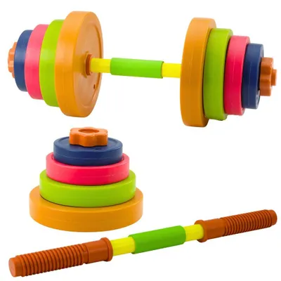 Image de Barre d'haltères pour enfants, avec revêtement en mousse antidérapante, 8 disques, en plastique, de couleurs variées