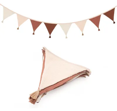 Productafbeelding van Wimpelketting voor kinderkamer met franjes, beige-bruin, 2,8 meter, van mousseline katoen