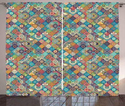Vorhänge 2er-Set, orientalische Motive, 280x225 cm, mehrfarbig