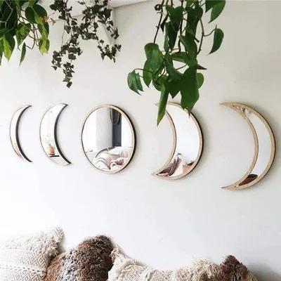 Immagine prodotto di Set di specchi con fasi lunari, 5 pezzi in acrilico, color legno