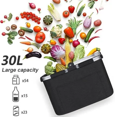 Obrázek produktu pro 30l černá nákupní taška, skládací, hliníková rukojeť, na piknik, na cesty