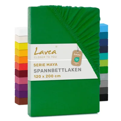 Zdjęcie produktu dla Lavea® prześcieradło z gumką 120 x 200 cm Maya Jersey, prześcieradło 100% bawełna, materace do 20 cm, prześcieradła z gumką, zielone