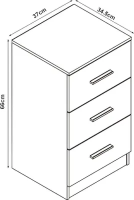 Immagine prodotto di Comodino bianco a 3 cassetti, 66x37x34,5 cm, lucido