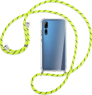 Produktbild von Handykette Backcover-Schutzhülle mit Band (Metall silberfarben) für ZTE Axon 10 Pro - neongelb