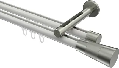 Produktbild von Interdeco Innenlaufstange / Gardinenstange mit Innenlauf Weiß / Edelstahl-Optik, Typ Siteno Tanara (Konus Bicolor), 20 mm Ø 2-läufig, 240 cm