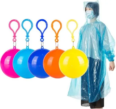 Immagine prodotto di Poncho impermeabili monouso a palloncino con moschettone, set da 5 pezzi, taglia unica, colori assortiti