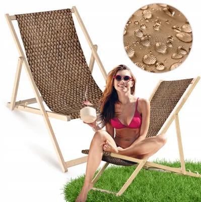 Produktbild von Liegestuhl klappbar aus Holz mit Flechtmuster in Rattan-Optik – Klappstuhl Klappliege Sonnenstuhl Strandstuhl Gartenliege