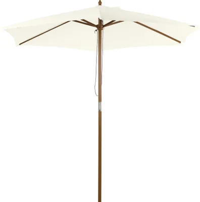 Produktbild von Sonnenschirm Ø 250 cm, Sonnenschirm mit Seilzugmechanismus Balkonschirm Strandschirm aus Bambus windfest Marktschirm Sonnenschutz für Balkon Terrasse Garten, Weiß