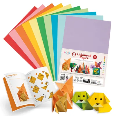Produktbild von Joya Creative Buntes Papier A4 100 Blatt – Bastelpapier 80 g in 10 Farben inklusive Inspirationsbuch