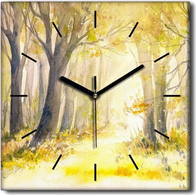 Produktbild von Coloray Uhr auf Leinwand 30x30 cm Wand Uhr Dekoration Wohnzimmer Segeltuch schwarze Hände -Sommerwald-Aquarell