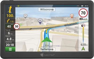 A GPS navigation device displaying a map and route.