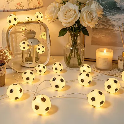 Fußball-Lichterkette, 1,5 m, 10 LEDs, batteriebetrieben, warmweiß