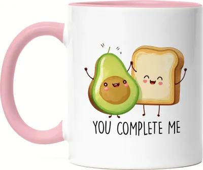 Produktbild von You Complete Me Tasse Rosa Avocado Toast Brot Valentinstag Freundin Freund Süß Geschenkidee Paar Liebe