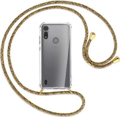 Produktbild von Handykette Backcover-Schutzhülle mit Band (Metall goldfarben) für Motorola Moto E6s - braun+beige