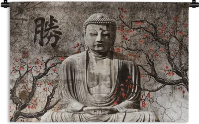 Produktbild von MuchoWow® Wandteppich Wandbehang Buddha - Bild - Baum 90x60 cm Tapisserie Dekoration Wandtuch - Wandskulpturen - Bildteppich