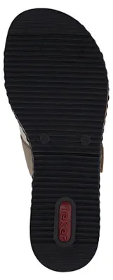 Produktbild von Rieker Damen Pantolette gekreuzte Riemen Klettverschluss Keilabsatz V3652, Größe:42 EU, Farbe:Beige